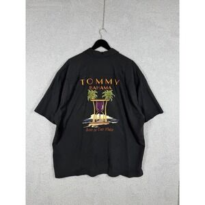 Tommy Bahama Mens Silk Aloha Shirt Black Wine 2XL Days of Our Wines Palm Trees